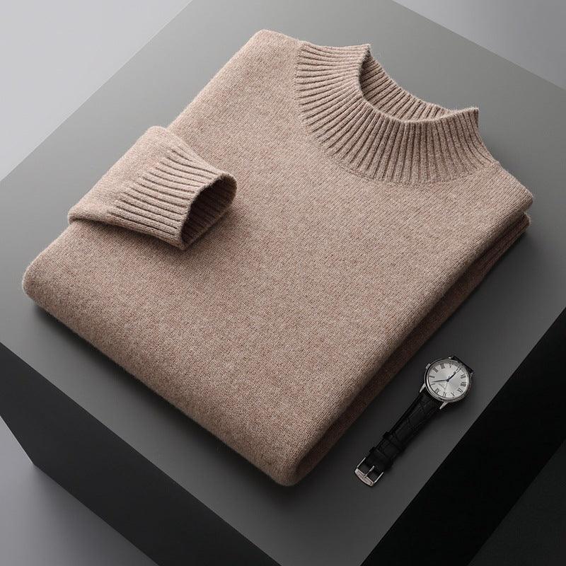 Mock Neck Sweater Men's Knitted Shirt Pure Wool - Almoni Express