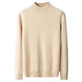 Mock Neck Sweater Men's Knitted Shirt Pure Wool - Almoni Express