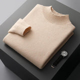 Mock Neck Sweater Men's Knitted Shirt Pure Wool - Almoni Express