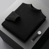 Mock Neck Sweater Men's Knitted Shirt Pure Wool - Almoni Express