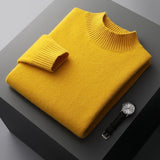 Mock Neck Sweater Men's Knitted Shirt Pure Wool - Almoni Express