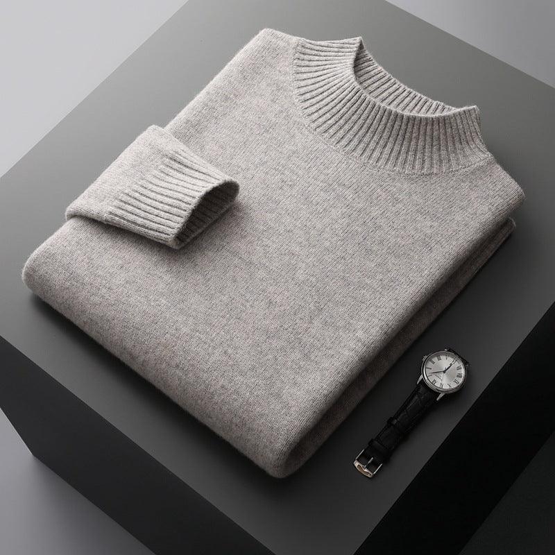 Mock Neck Sweater Men's Knitted Shirt Pure Wool - Almoni Express