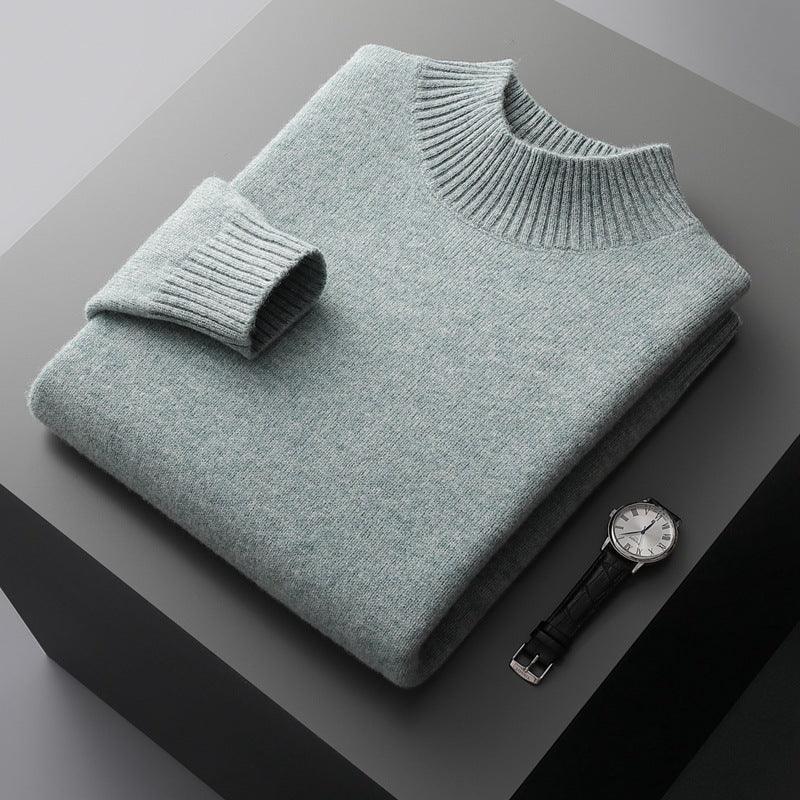 Mock Neck Sweater Men's Knitted Shirt Pure Wool - Almoni Express