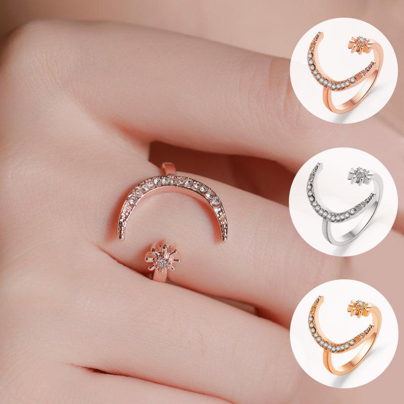 Moon And Star Opening Rings Fashion Rhinestones Personalized Jewelry For Women - AL MONI EXPRESS