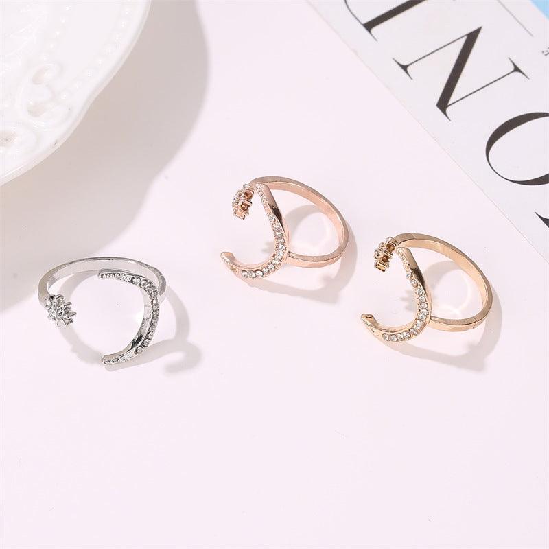 Moon And Star Opening Rings Fashion Rhinestones Personalized Jewelry For Women - AL MONI EXPRESS