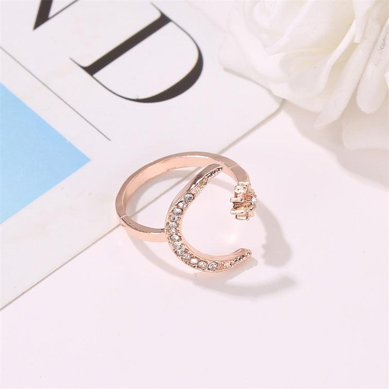 Moon And Star Opening Rings Fashion Rhinestones Personalized Jewelry For Women - AL MONI EXPRESS