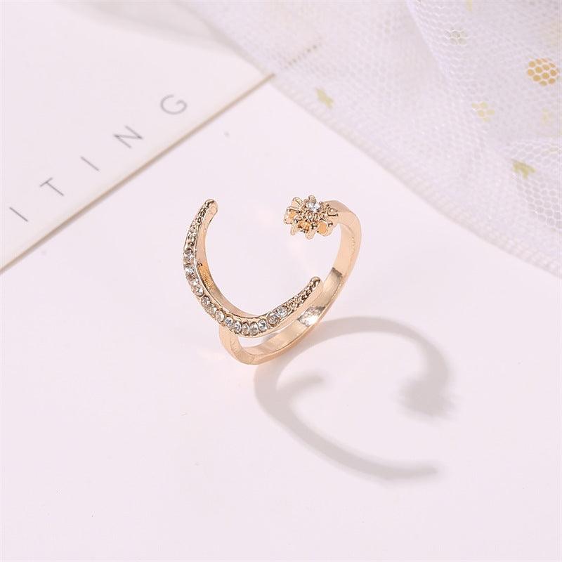 Moon And Star Opening Rings Fashion Rhinestones Personalized Jewelry For Women - AL MONI EXPRESS