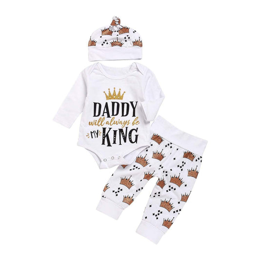 New Baby boys Clothing Set Tops Romper +Crown Pants - Almoni Express