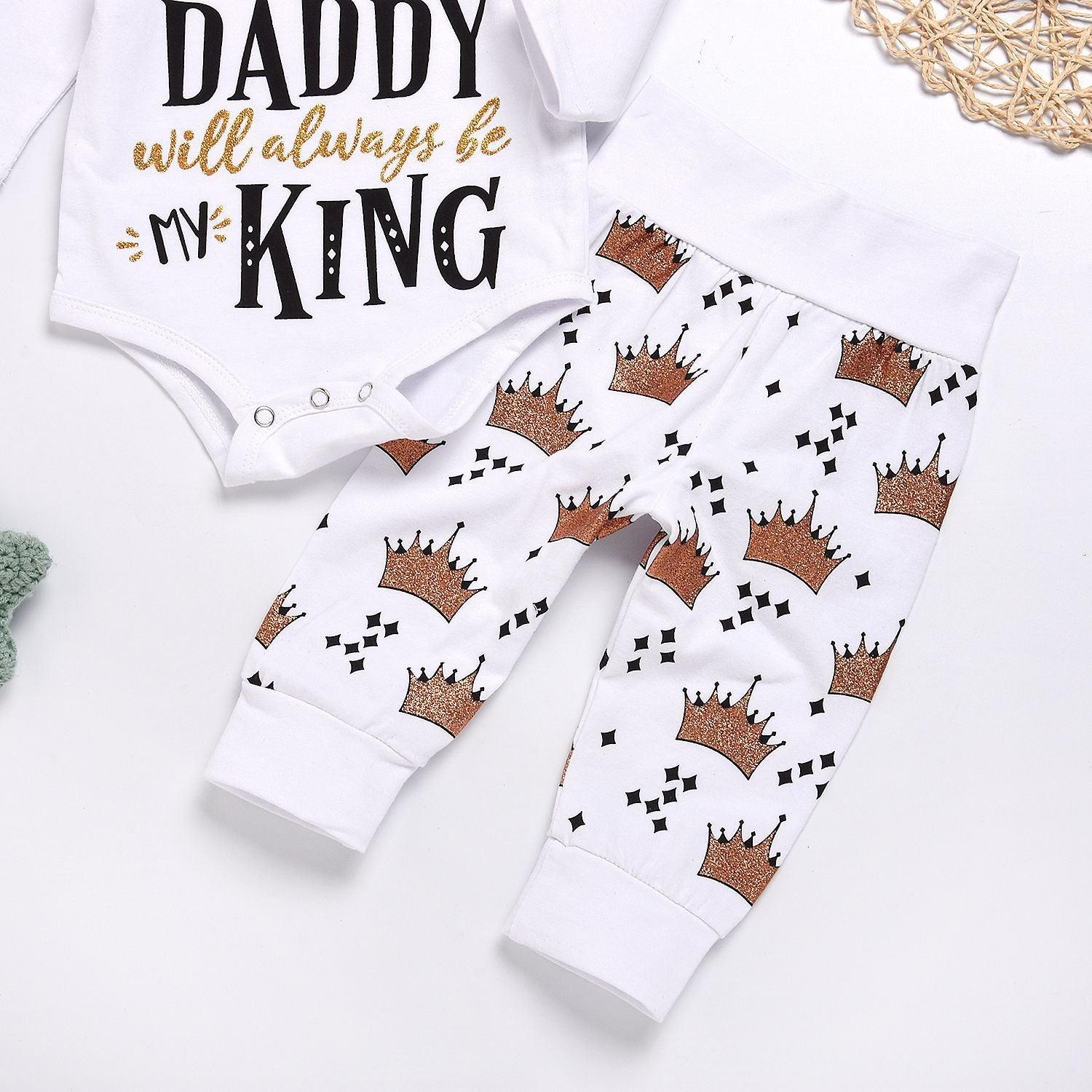 New Baby boys Clothing Set Tops Romper +Crown Pants - Almoni Express