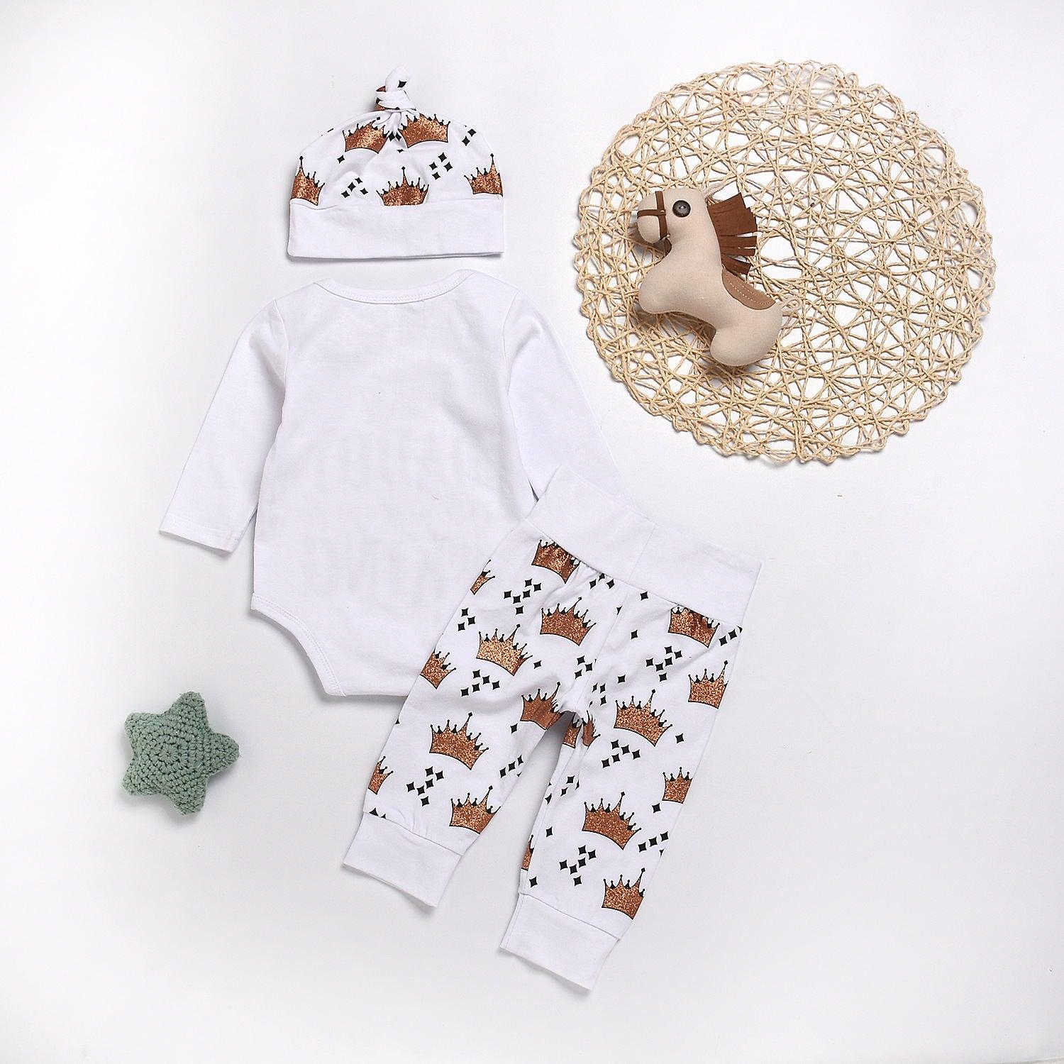 New Baby boys Clothing Set Tops Romper +Crown Pants - Almoni Express