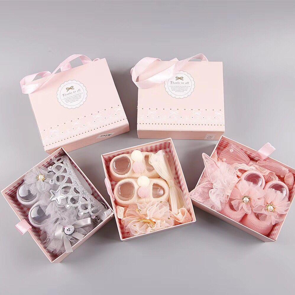 New baby hair accessories socks and shoes set box - Almoni Express