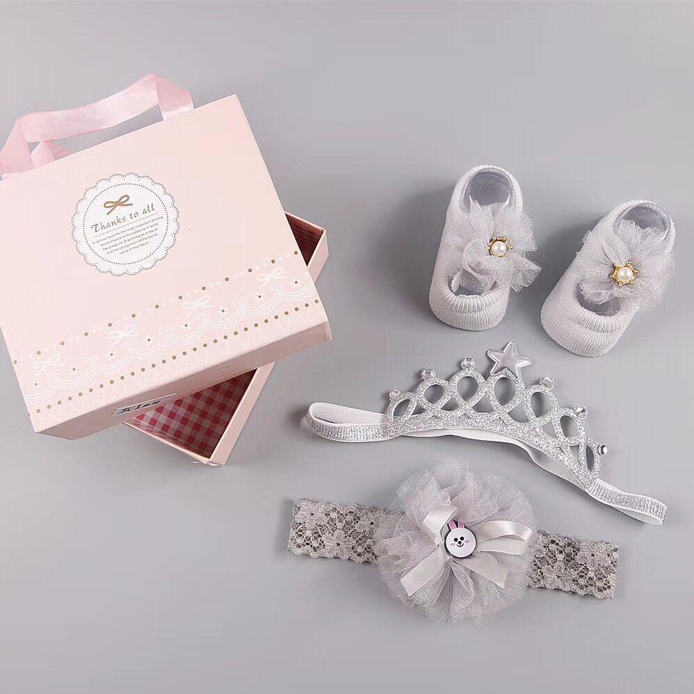 New baby hair accessories socks and shoes set box - Almoni Express