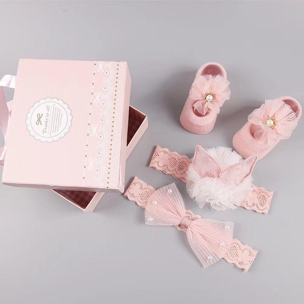 New baby hair accessories socks and shoes set box - Almoni Express