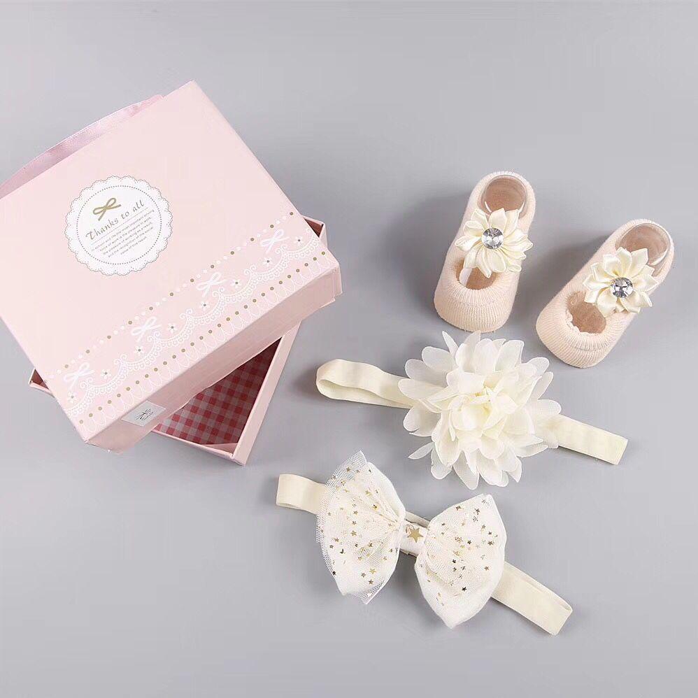 New baby hair accessories socks and shoes set box - Almoni Express