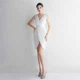 New Bead Craft Long Slimming Banquet Evening Dress Short - Almoni Express