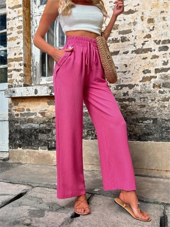 New Casual Pants With Pockets Elastic Drawstring High Waist Loose Trousers For Women - AL MONI EXPRESS