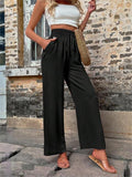 New Casual Pants With Pockets Elastic Drawstring High Waist Loose Trousers For Women - AL MONI EXPRESS