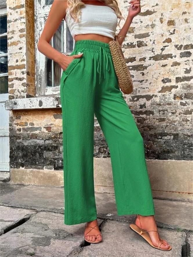 New Casual Pants With Pockets Elastic Drawstring High Waist Loose Trousers For Women - AL MONI EXPRESS