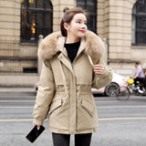 New Fleece-lined Mid-length Big Fur Collar Thicken Cotton Clothes Coat - Almoni Express