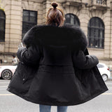 New Fleece-lined Mid-length Big Fur Collar Thicken Cotton Clothes Coat - Almoni Express