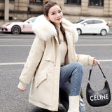 New Fleece-lined Mid-length Big Fur Collar Thicken Cotton Clothes Coat - Almoni Express