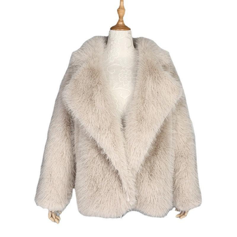 New Fox Hair Medium Length Suit Collar Fur Coat - Almoni Express