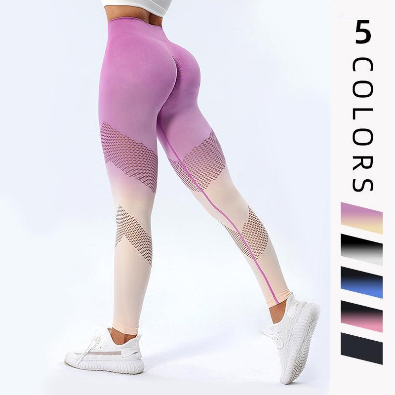 New Hollow Design Gradient Printed Yoga Pants Seamless High Waist Hip Lifting Fitness Leggings For Women Quick Drying Trousers - AL MONI EXPRESS