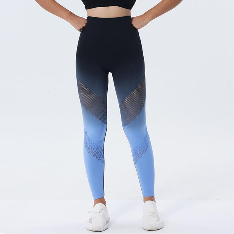 New Hollow Design Gradient Printed Yoga Pants Seamless High Waist Hip Lifting Fitness Leggings For Women Quick Drying Trousers - AL MONI EXPRESS