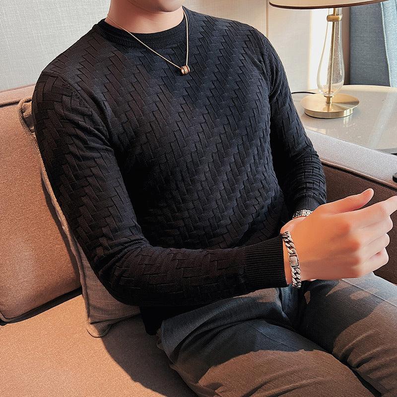 New Jacquard Woven Round Neck Breathable Knitwear Slim Pullover - Almoni Express