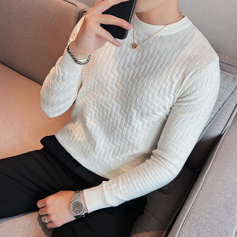 New Jacquard Woven Round Neck Breathable Knitwear Slim Pullover - Almoni Express