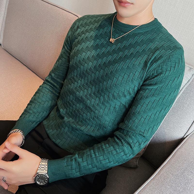 New Jacquard Woven Round Neck Breathable Knitwear Slim Pullover - Almoni Express