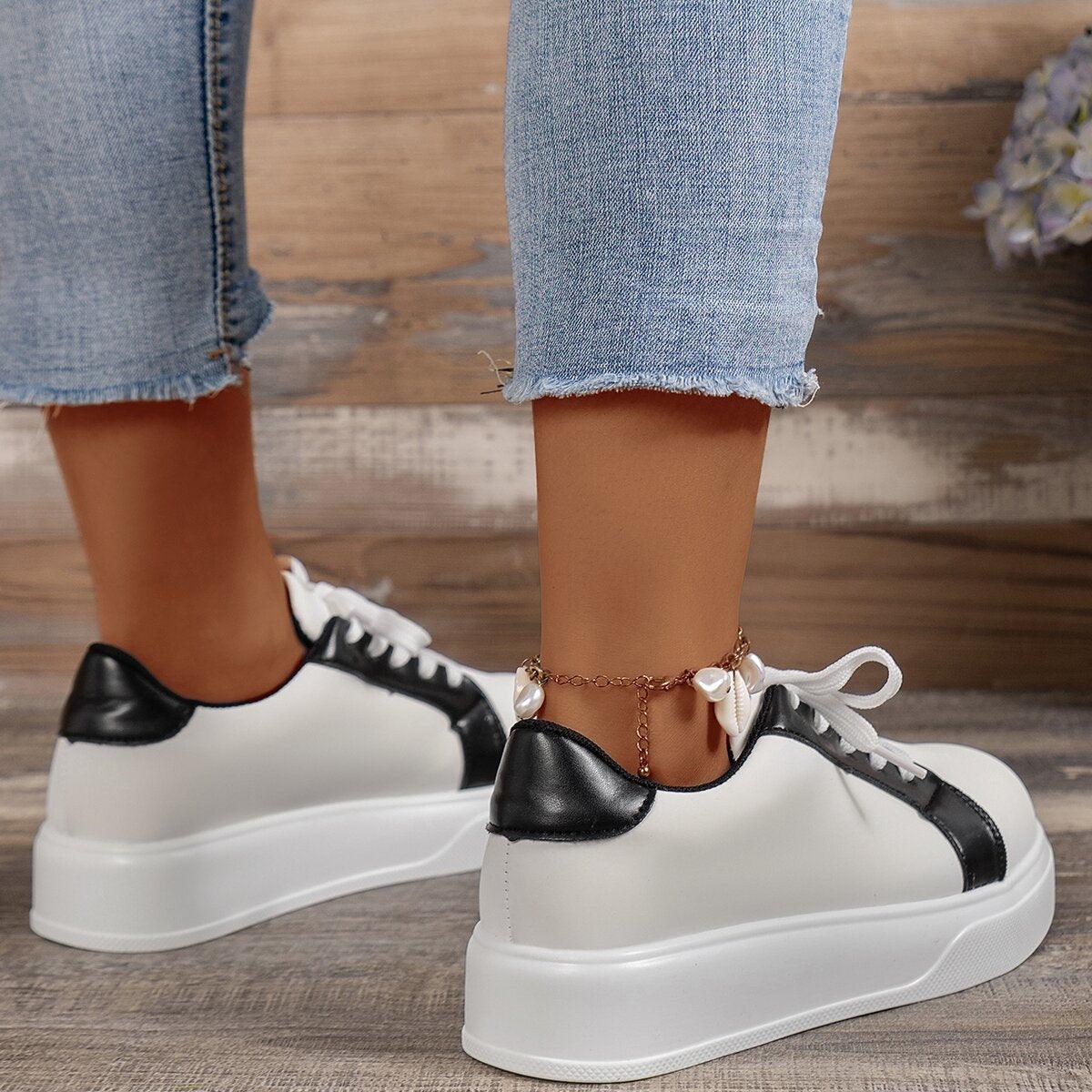 New Lace-up Flats Women Walking Sports Skateboard Shoes Retro Fashion Casual Sneakers - AL MONI EXPRESS