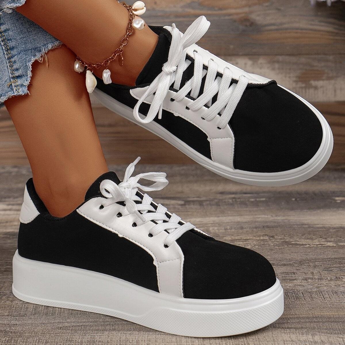 New Lace-up Flats Women Walking Sports Skateboard Shoes Retro Fashion Casual Sneakers - AL MONI EXPRESS