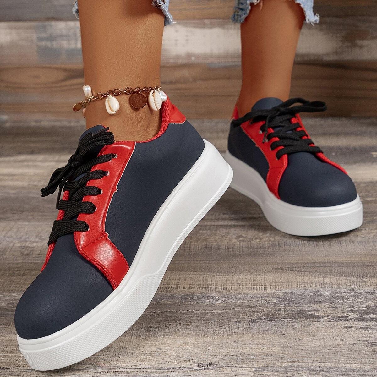 New Lace-up Flats Women Walking Sports Skateboard Shoes Retro Fashion Casual Sneakers - AL MONI EXPRESS