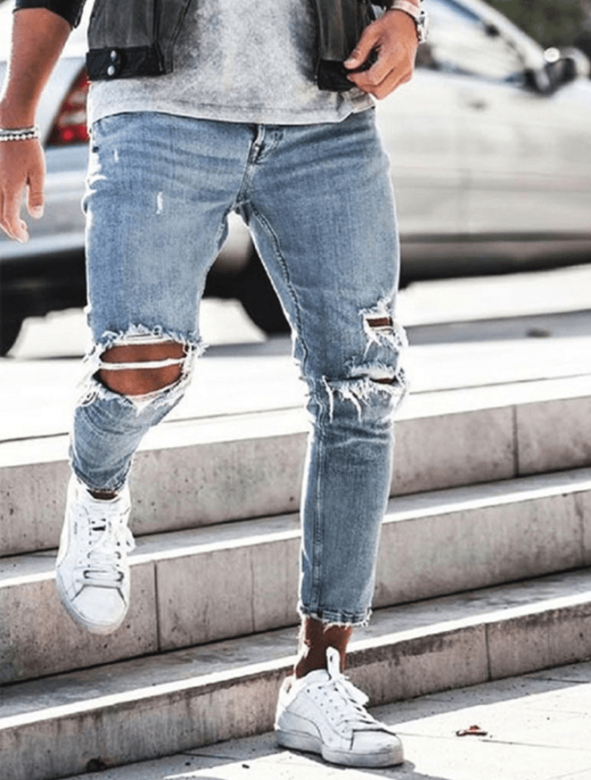 New Ripped Skinny Jeans mens Streetwear - AL MONI EXPRESS