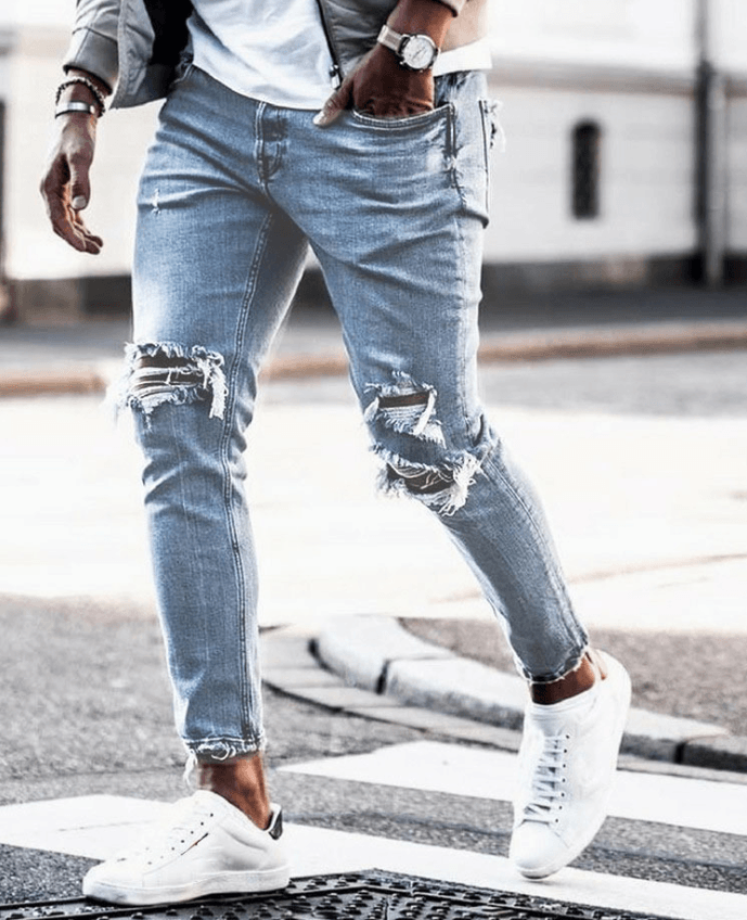 New Ripped Skinny Jeans mens Streetwear - AL MONI EXPRESS