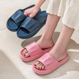 New Solid Striped Peep-toe Home Slippers Women Men House Shoes Non-slip Floor Bathroom Slippers For Couple - AL MONI EXPRESS