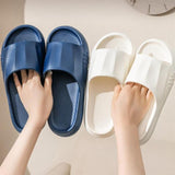 New Solid Striped Peep-toe Home Slippers Women Men House Shoes Non-slip Floor Bathroom Slippers For Couple - AL MONI EXPRESS