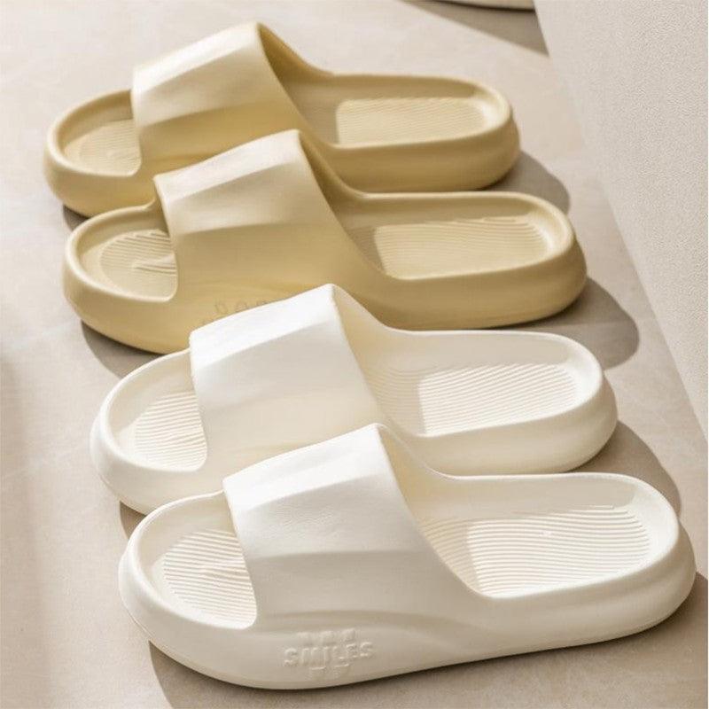 New Solid Striped Peep-toe Home Slippers Women Men House Shoes Non-slip Floor Bathroom Slippers For Couple - AL MONI EXPRESS