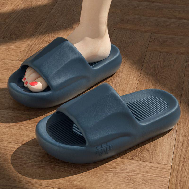 New Solid Striped Peep-toe Home Slippers Women Men House Shoes Non-slip Floor Bathroom Slippers For Couple - AL MONI EXPRESS