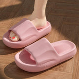 New Solid Striped Peep-toe Home Slippers Women Men House Shoes Non-slip Floor Bathroom Slippers For Couple - AL MONI EXPRESS