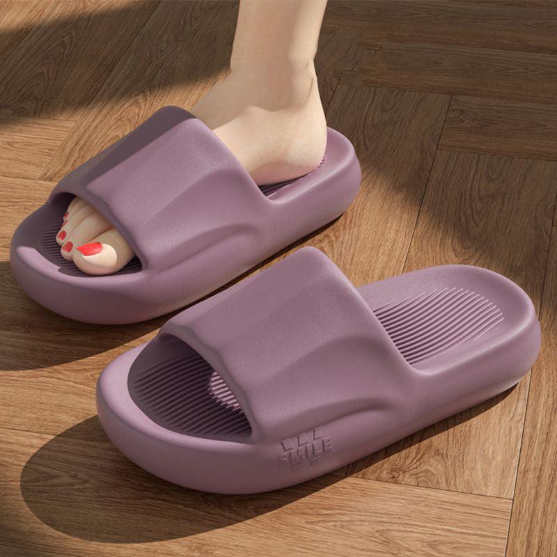 New Solid Striped Peep-toe Home Slippers Women Men House Shoes Non-slip Floor Bathroom Slippers For Couple - AL MONI EXPRESS