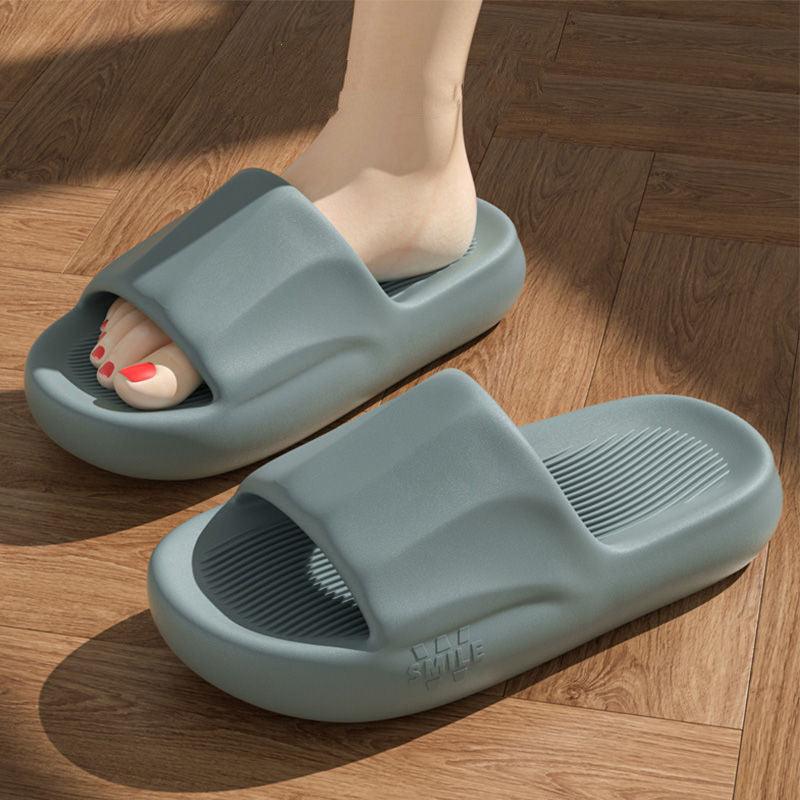 New Solid Striped Peep-toe Home Slippers Women Men House Shoes Non-slip Floor Bathroom Slippers For Couple - AL MONI EXPRESS