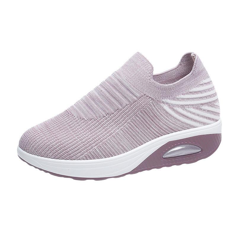 New Stripe Design Mesh Shoes Fashion Slip On Air Cushion Shoes Breathable Round-toe Flats Women - AL MONI EXPRESS