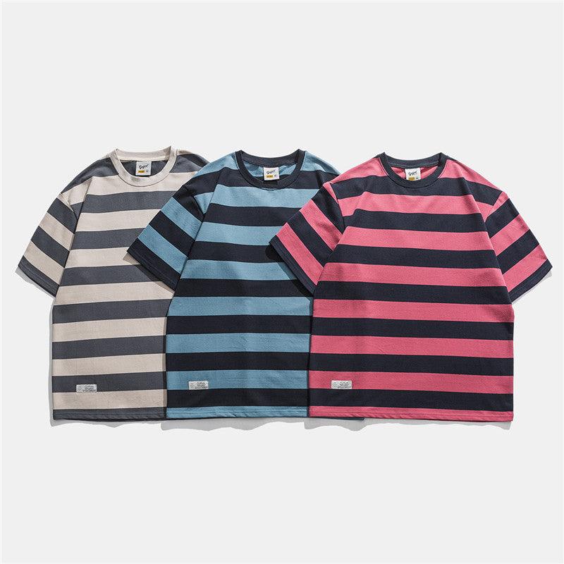 New Striped Short Sleeve Retro Striped Men - AL MONI EXPRESS