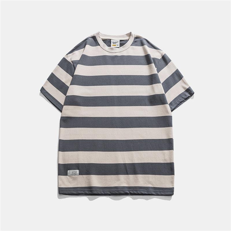 New Striped Short Sleeve Retro Striped Men - AL MONI EXPRESS