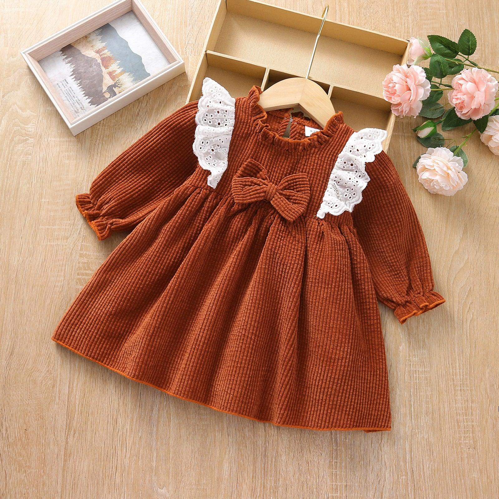 New Style Simple Girl's Corduroy Autumn And Winter Dress - Almoni Express