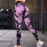 New Tie Dye Printed Yoga Pants Women Seamless High Waist Hip Lifting Fitness Running Sports Leggings - AL MONI EXPRESS