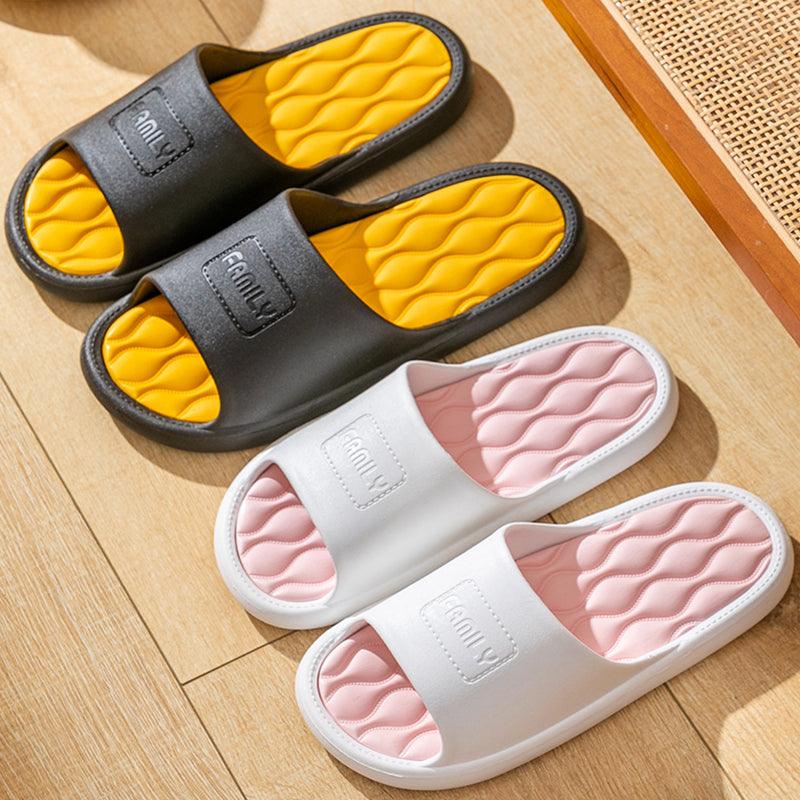 New Wave Pattern Design Slippers Indoor Fashion Two Colors House Shoes Non-slip Bathroom Slippers For Women Men - AL MONI EXPRESS