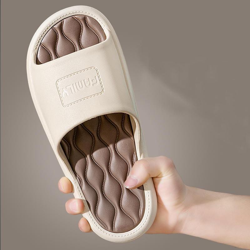 New Wave Pattern Design Slippers Indoor Fashion Two Colors House Shoes Non-slip Bathroom Slippers For Women Men - AL MONI EXPRESS